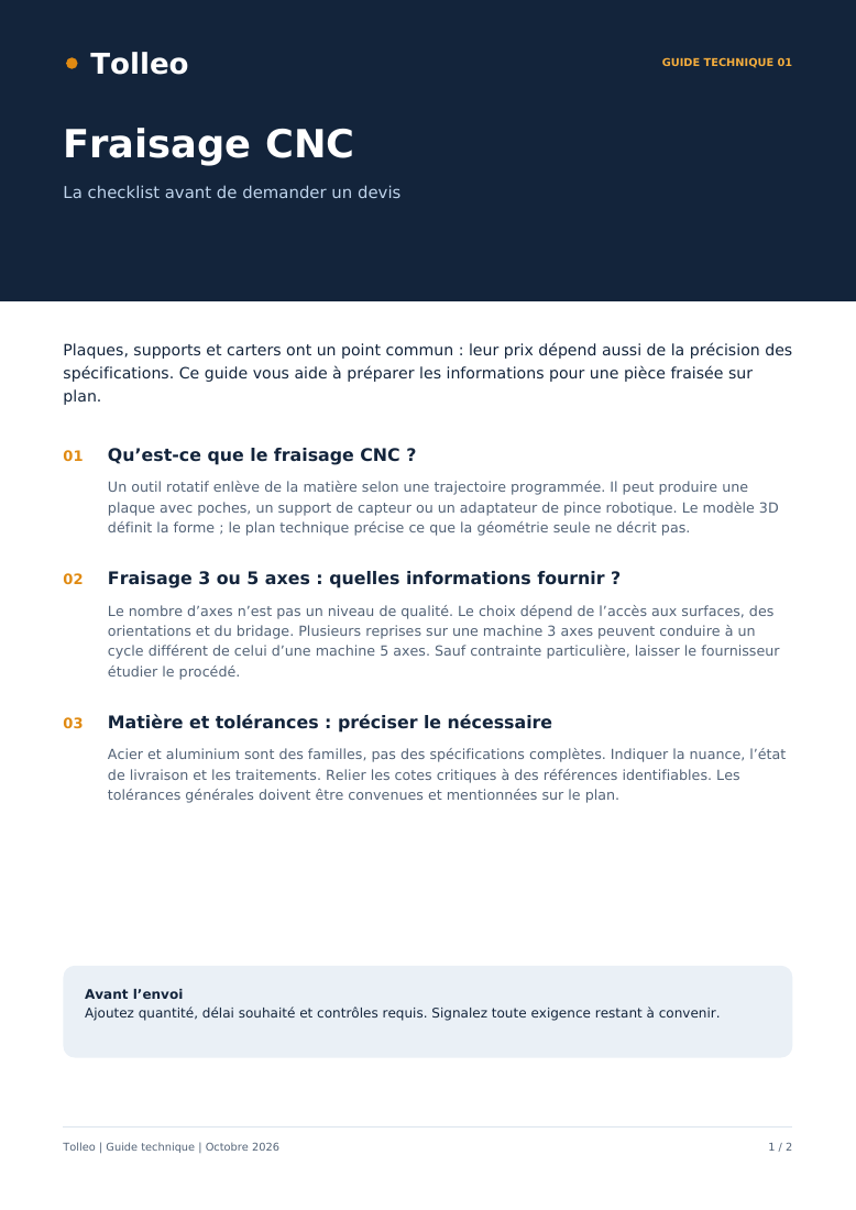 Première page du PDF: Fraisage CNC