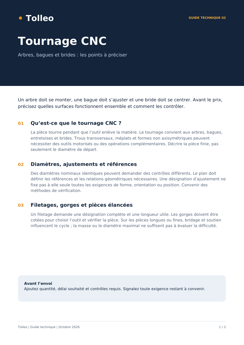 Première page du PDF: Tournage CNC